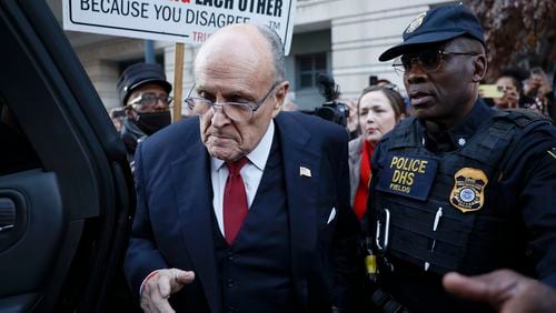Rudy Giuliani, the former personal lawyer for former U.S. President Donald Trump, departs from the U.S. District Courthouse in Washington in December after a verdict was reached in his defamation trial. A jury ordered Giuliani to pay $148 million in damages to former Fulton County election workers Ruby Freeman and Shaye Moss. (Anna Moneymaker/Getty Images/TNS)