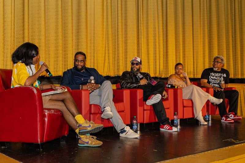 Astin Rocks with filmmakers Tyson Horne, Ryon Horne, DeAsia Paige, and Ernie Suggs at the Plaza Theatre in Atlanta, GA for the screening of “The South Got Something to Say” on Wednesday, May 1, 2024 (Kymani Culmer for The Atlanta Journal-Constitution)