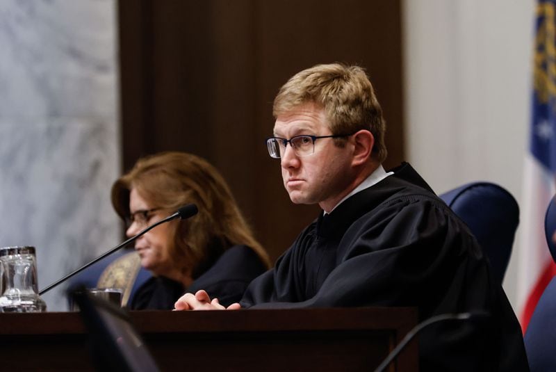 Georgia Supreme Court Justice Andrew Pinson listens to arguments during a hearing about Cobb County passing its own district map at the Nathan Deal Judicial Center on Wednesday, April 17, 2024. (Natrice Miller/ AJC)