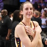 Indiana Fever guard Caitlin Clark (22) reacts after their 91-79 win against the Atlanta Dream at State Farm Arena, Friday, June 21, 2024, in Atlanta. (Jason Getz / AJC)

