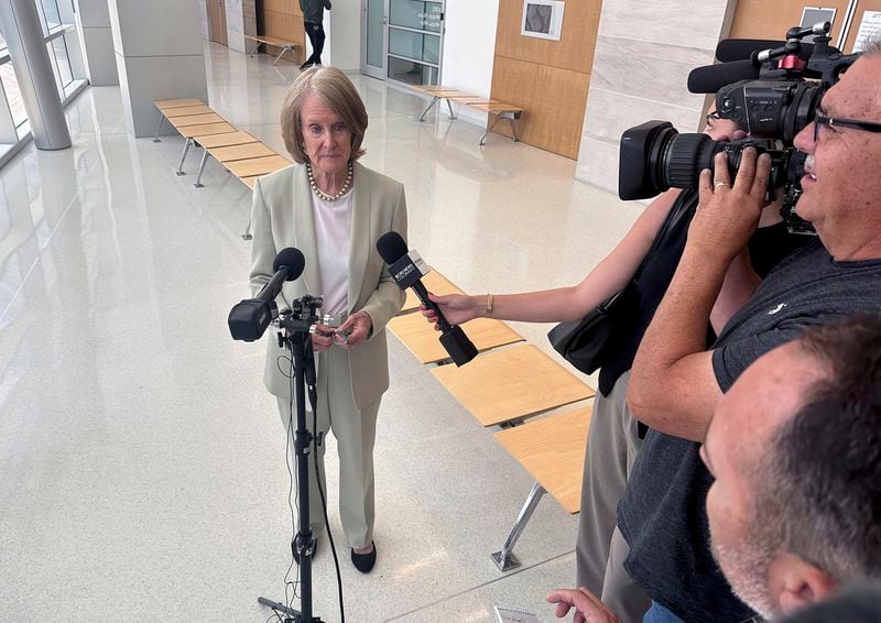District Attorney Beth McCann speaks to the media in Denver on Tuesday, July 2, 2024, after a Colorado man was sentenced to 60 years in prison for starting a house fire that killed five members of an extended Senegalese family. ( AP Photo/Thomas Peipert)
