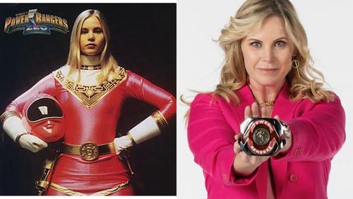 Catherine Sutherland when she was a Power Ranger in the mid-1990s and today. COURTESY