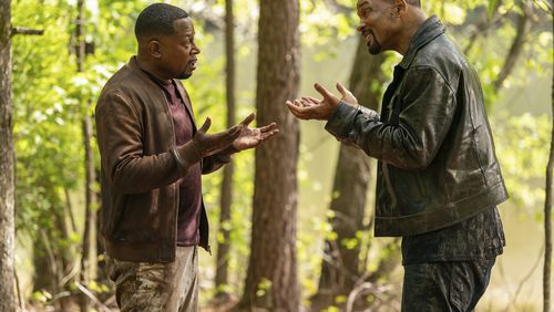 This image released by Sony Pictures shows Will Smith, right, and Martin Lawrence in "Bad Boys: Ride or Die." (Frank Masi/Columbia Pictures-Sony via AP)