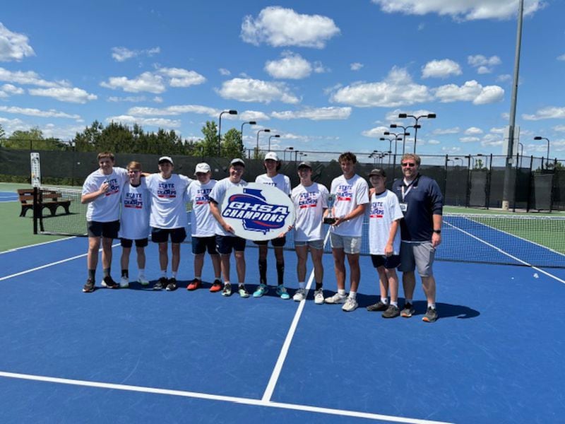 The Landmark Christian  boys won the Class 2A tennis championship, May 11, 2014, at the Rome Tennis Center at Berry College.