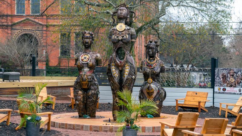 "The Mothers of Gynecology," as rendered by Montgomery artist Michelle L. Browder (with Deborah Shedrick and a team of artists). From left to right, Betsey, Anarcha, and Lucy.