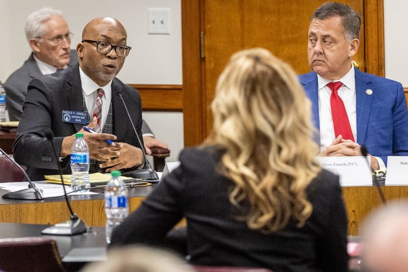 Senate Democratic Whip Harold Jones of Augusta was given about 30 minutes to question Ashleigh Merchant at the end of Wednesday's hearing by the Senate Special Committee on Investigation. He pressed Merchant pushed Merchant on what in her allegations against Fulton County District Attorney Fani Willis constitutes an actual conflict of interest. (Steve Schaefer/steve.schaefer@ajc.com)