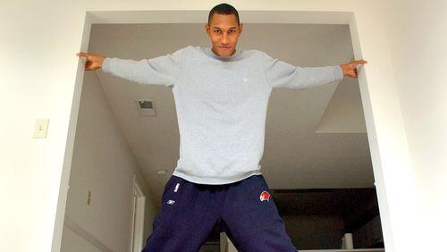 Hawks rookie Boris Diaw poses for a portrait at his Post Lindbergh apartment two months after being drafted by the team in 2003.