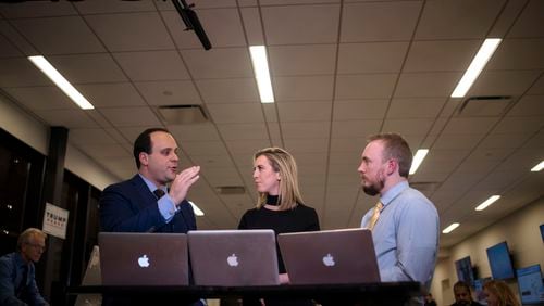 Donald Trump's aide Boris Epshteyn, left, during a live broadcast at the Trump Tower in Manhattan, on Oct. 25, 2016. (Hilary Swift/The New York Times)