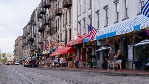 River Street in historic downtown Savannah attracts plenty of tourists. (Rosana Lucia for The Atlanta Journal-Constitution)