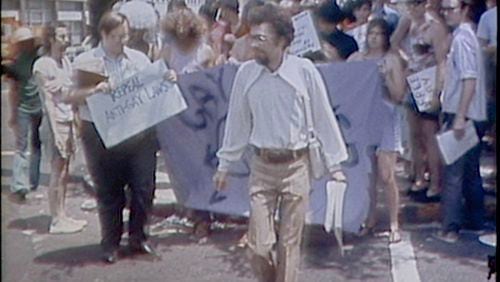 Atlanta Pride is celebrating 50 years of support, aid, and lesbian, gay, bisexual and transgender pride in 2021. This rare image of the first march on June 27, 1971, is from unused WSB-TV footage, and shows Gay Liberation Front leader Bill Smith leading the crowd of marchers. (Courtesy of WSB Newsfilm Collection, University of Georgia Libraries)