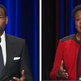 Atlanta mayoral candidates Andre Dickens and Felicia Moore at a runoff debate on Tuesday, Nov. 16, 2021.