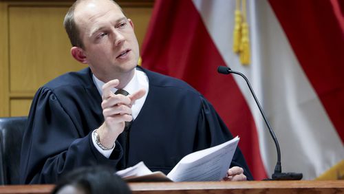 Fulton Superior Court Judge Scott McAfee listens to a variety of pre-trial motions during a hearing on Jan. 19, 2023, in Atlanta. (Jason Getz/Pool/Getty Images/TNS)