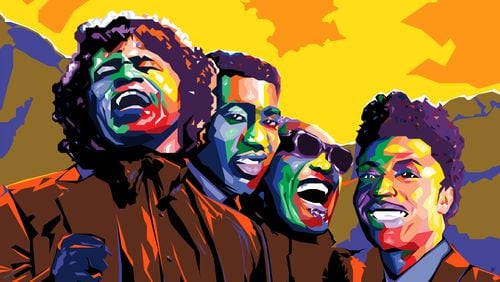 Georgia’s Mount Rushmore of music — James Brown, Otis Redding, Ray Charles and Little Richard all came out of poverty, changing the world with soulful sounds. (Illustration by Richard Watkins/richard.watkins@ajc.com)
