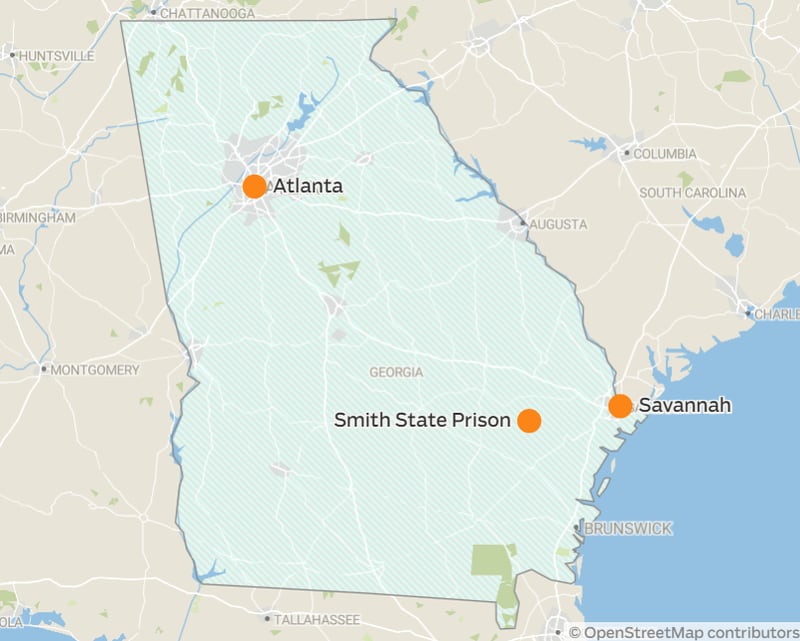 Smith State Prison is located in Glenville, Georgia. Opened in 1993, it is located about 220 miles southeast of Atlanta and 60 miles west of Savannah.