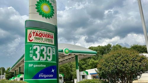 BP station on Chamblee Dunwoody Road in Dunwoody, a few days ago. The average price of a gallon Tuesday was $3.34. (J. Scott Trubey/The Atlanta Journal-Constitution/TNS)
