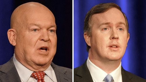 Former state Senate Majority Leader Mike Dugan, left, and Brian Jack, a longtime aide to Donald Trump, face off Tuesday in the GOP primary runoff in west Georgia's 3rd Congressional District.
