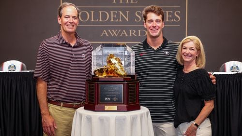 Charlie Condon and family during the Golden Spikes Award at Charles Schwab Field in Omaha, Ne., on Saturday, June 22, 2024. (Kari Hodges/UGAAA)








