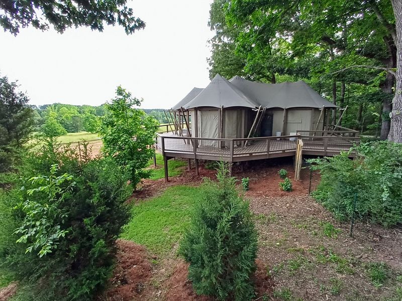 The luxury safari tents at the Georgia Safari Conservation Park in Madison overlook a private savanna.
(Courtesy of Blake Guthrie)