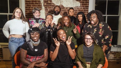 The Atlanta-based Southern Fried Queer Pride is composed of several volunteers and program coordinators aka chefs, like its co-founder Taylor Alxndr (bottom row, in the middle) and Maya Wiseman (third from the far left, second row). The organization's new community space, Clutch, is set to open in spring 2024. Credit: Aurie Singletary