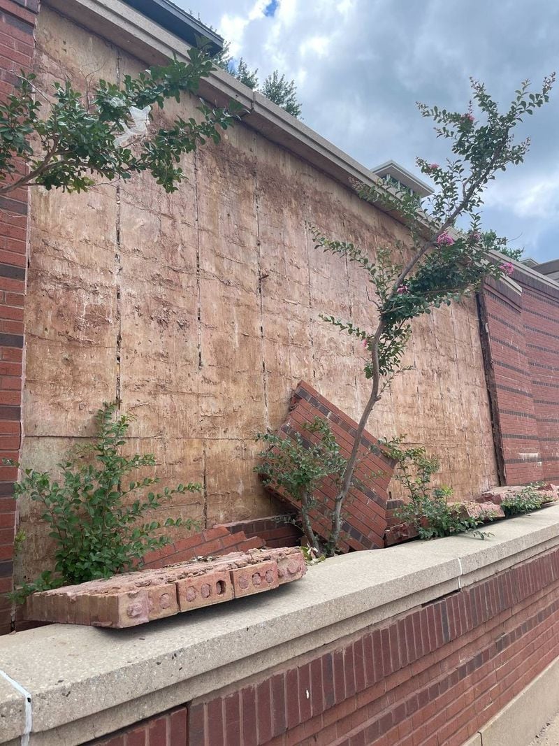 Portions of the wall on the Riverwalk are breaking off. This wall started losing bricks in the Spring after significant three flood events all above 25 feet in height. This is below the Chattahoochee River Club on 6/18/24. (Photo Courtesy of Kala Hunter)