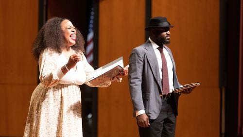Maria Clark and Tyrone Webb perform in "Go On With That Wind" by Marcus Norris and Adamma Edo. The production won the 96-Hour Opera Festival competition in 2022, resulting in the commission of Norris and Edo's new opera, "Forsyth County is Flood (with the Joy of Lake Lanier)," which premieres at this year's festival. Courtesy of Jeff Roffman