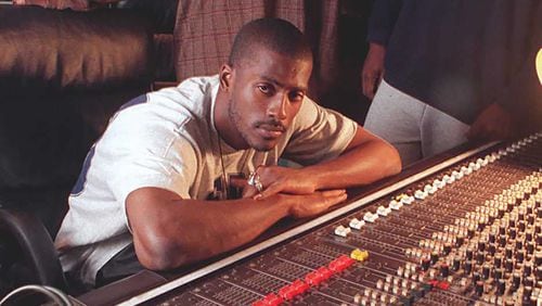 Music producers Rico Wade (front), Ray Murray (left) and Pat 'Sleepy' Brown bring upbeat attitude to the mixing board. (Special to the AJC/Kevin Keister) 10/95