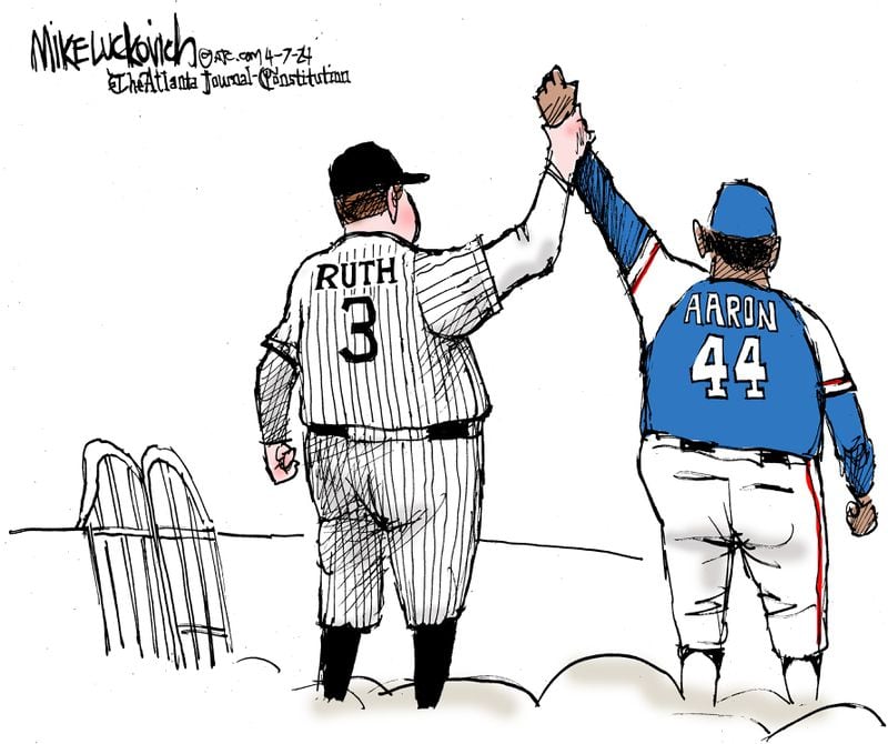 The Hank Aaron meets Babe Ruth cartoon that ran in April. 