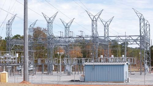 Interconnected transmission stations at the battery energy storage system built by Georgia Power in Columbus, Ga. (Natrice Miller/ The Atlanta Journal-Constitution)