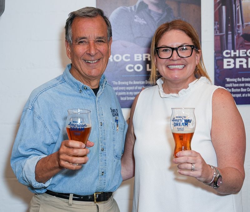 Jim Koch is founder of Samuel Adams brewery and Jennifer Glanville Love is the company's director of partnerships and collaborations, and works on the Brewing the American Dream program. (Courtesy of the Boston Beer Co.)