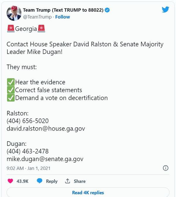 Then-President Donald Trump used TV ads, text messages and social media to pressure Georgia lawmakers to overturn the 2020 election. False allegations of voting fraud at State Farm Arena were the centerpiece of that campaign.