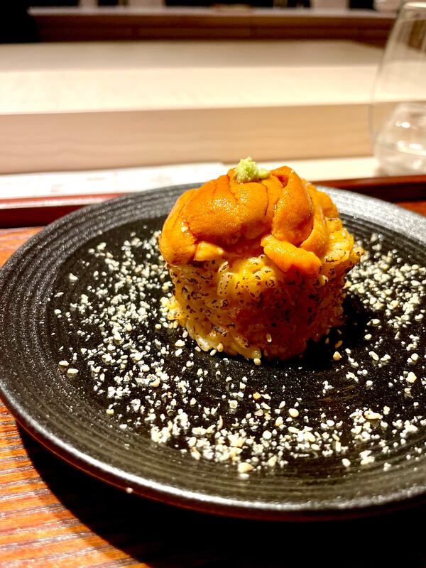 Uni rice is on the menu at Hayakawa on Howell Mill Road. (Angela Hansberger for The Atlanta Journal-Constitution)