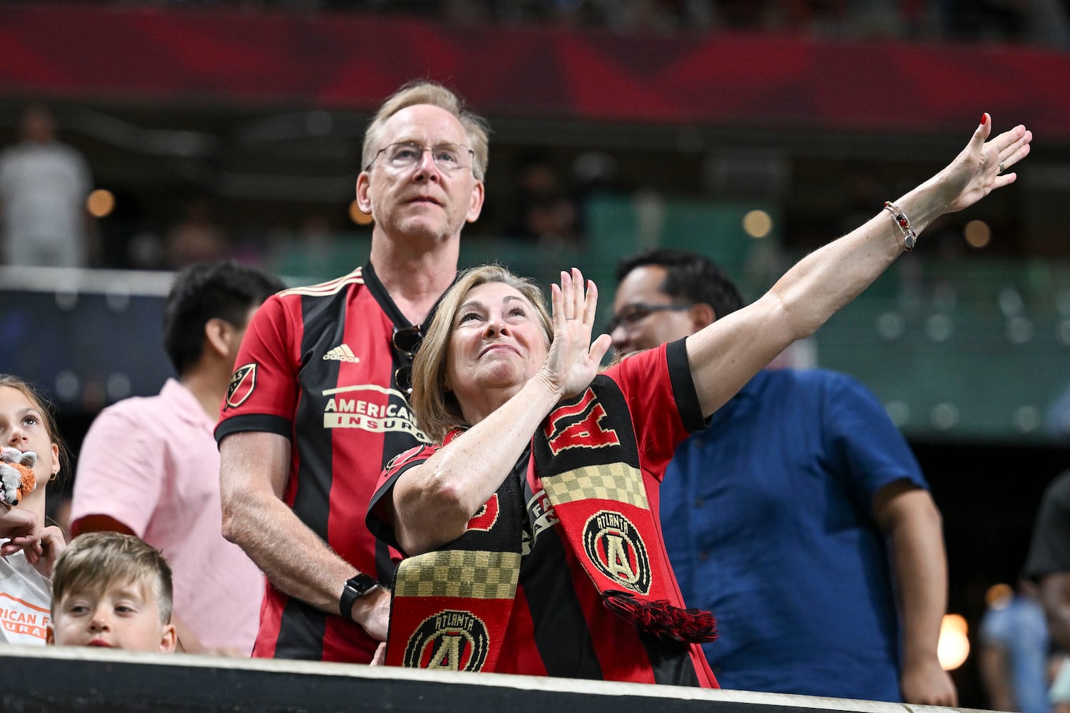 Fans celebrate Atlanta United’s goal late in the second half of a MLS soccer game Sunday, May 25, 2025 at the Mercedes-Benz Stadium. (Daniel Varnado/For the Atlanta Journal-Constitution)