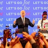 President Joe Biden drops in on the Democratic Party’s Watch Party with Dr. Jill Biden at the Hyatt Regency Atlanta on Thursday, June 27, 2024.   (Jenni Girtman for The Atlanta Journal-Constitution)
