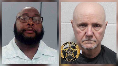 Alonzo L. McMillian, left, the deputy warden for administration at Pulaski State Prison, and Russell Edwin Clark, right, a lieutenant at Lee Arrendale State Prison, were arrested within 24 hours of each other earlier this month on charges that they engaged in sexual contact with individuals in custody and violated their oaths as officers. (Pulaski County Sheriff's Office and Habersham Sheriff's Office)