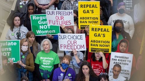 Legislators and members of the reproductive rights group Amplify Atlanta on Jan. 24 at the Capitol in Atlanta. (Arvin Temkar/The Atlanta Journal-Constitution/TNS)